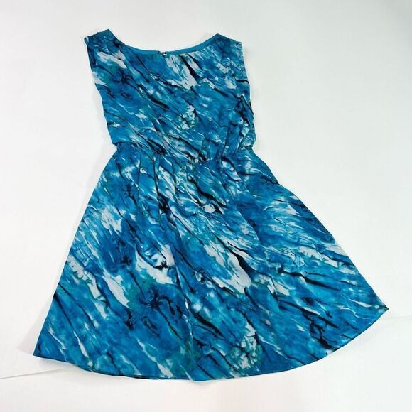 Alice + Olivia Dress Womens Small Blue Abstract Silk Sleeveless A-Line Mini - Picture 1 of 9